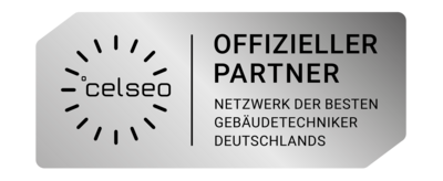 Das Logo von celseo, das als offizieller Partner ausgezeichnet ist, auf einem glänzenden, silbernen Hintergrund.